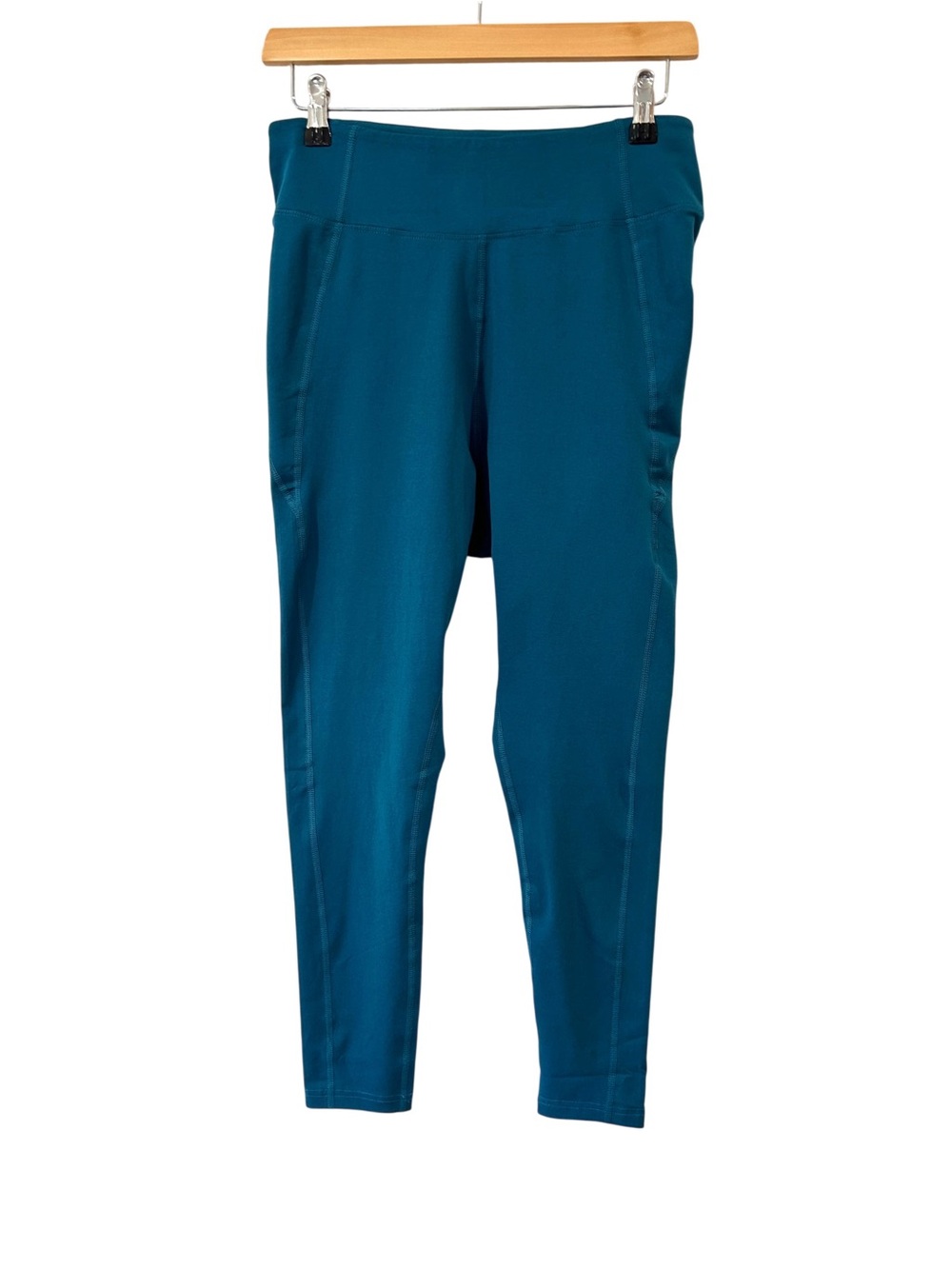 Pact women’s high waisted Leggings M teal organic cotton back zip pocket NWOT
